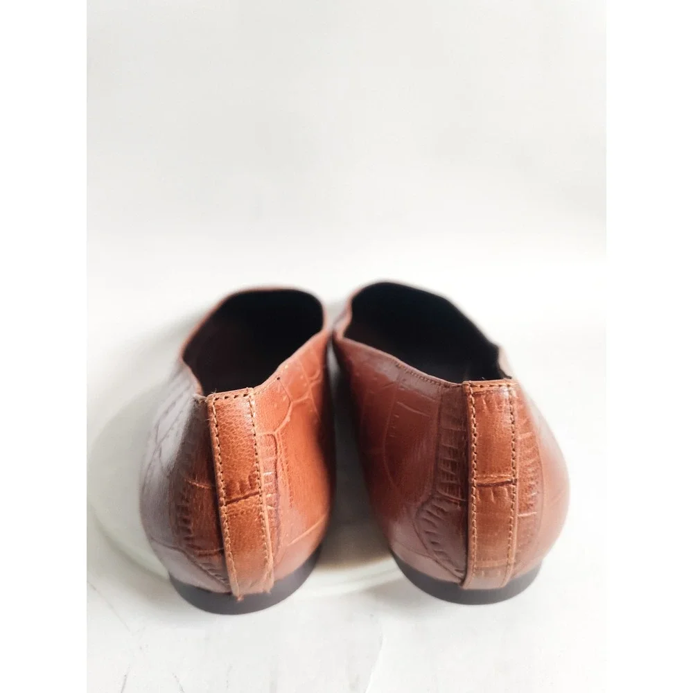 New Naturalizer Flats 12 Croc Embossed Leather Square Toe Brown Professional